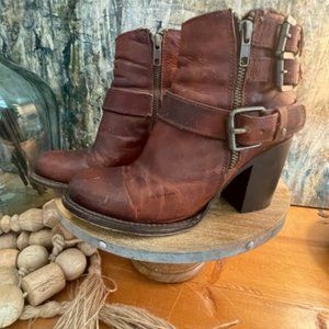 Freebird Booty-Distressed, Deep Tuscan Red, Rustic Triple Buckle, Double Zipper